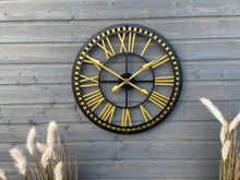 Load image into Gallery viewer, Oversized Gold and black Skeleton outdoor/indoor clock
