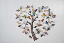 Laden Sie das Bild in den Galerie-Viewer, Coloured birds in a heart shaped tree wall art for indoors/outdoors
