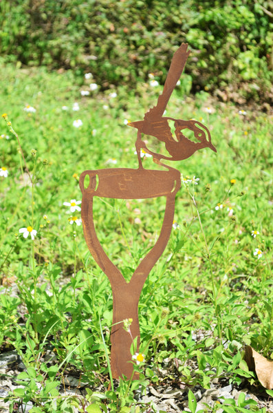 Handmade rusty garden wren on a fork 61cm