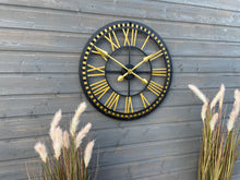 Load image into Gallery viewer, Oversized Gold and black Skeleton outdoor/indoor clock

