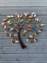 Load image into Gallery viewer, Coloured birds in a heart shaped tree wall art for indoors/outdoors
