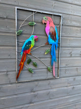 Laden Sie das Bild in den Galerie-Viewer, Metal colourful two Macaw lovebirds parrots wall art
