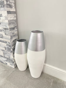 Silver top & white handmade bamboo vase 45cm or 60cm tall floor vase or table vase