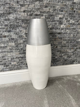 Laden Sie das Bild in den Galerie-Viewer, Silver top &amp; white handmade bamboo vase 45cm or 60cm tall floor vase or table vase
