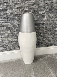 Silver top & white handmade bamboo vase 45cm or 60cm tall floor vase or table vase