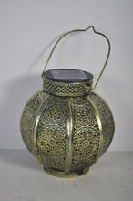 Load image into Gallery viewer, Moroccan Solar Powered Antique gold brushed lantern
