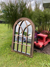 Load image into Gallery viewer, Henley Bronze with black touch arched Outdoor/Indoor mirror measuring 72 x 52 x 3cm
