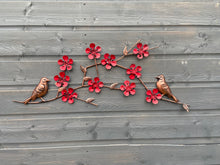 Charger l&#39;image dans la galerie, Bronze two birds with poppies garden/outdoor wall art
