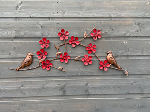 Bronze two birds with poppies garden/outdoor wall art