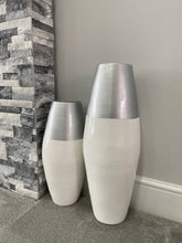 Indlæs billede til gallerivisning Silver top &amp; white handmade bamboo vase 45cm or 60cm tall floor vase or table vase
