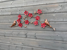 Laden Sie das Bild in den Galerie-Viewer, Bronze two birds with poppies garden/outdoor wall art
