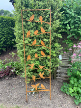 Load image into Gallery viewer, Rusty garden/outdoor bird trellis plant support measuring 139cm high
