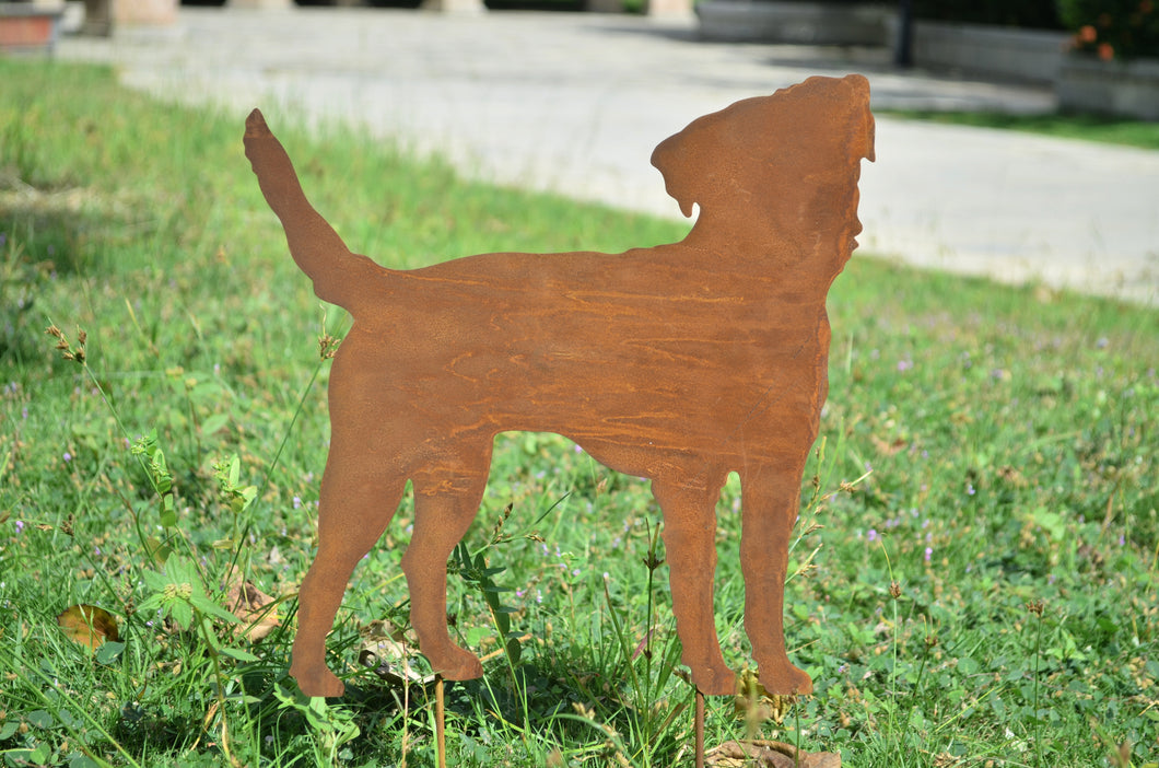 Small Rustic Metal Exterior Rusty Border Terrier Dog Garden Stake Yard Art Kennel Run Flower Bed Sculpture Gift Present measuring 30 x 0.4 x 42cm